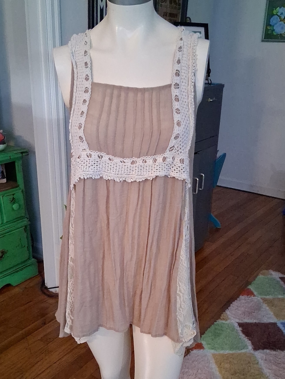 Altar'd State Beige Crochet-Trim Tunic Tank
